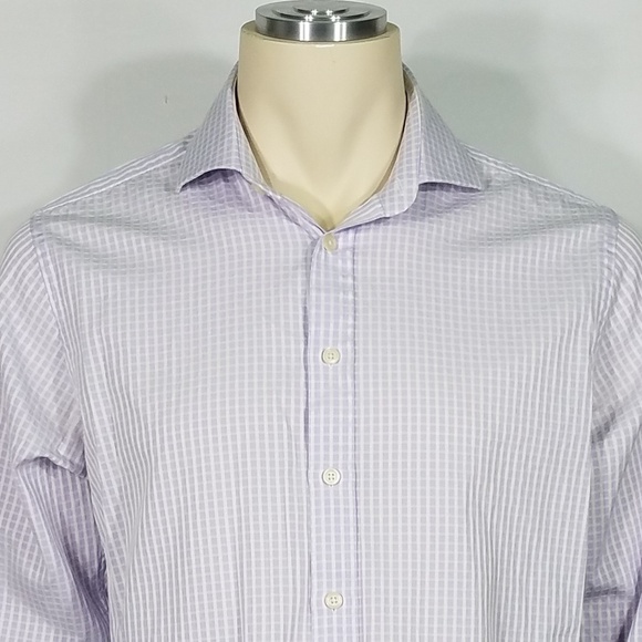 purple white waffle plaid dress shirt mens 16.5 - Picture 2 of 8